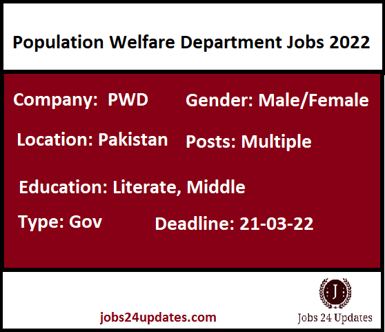Population Welfare Department Jobs 2022